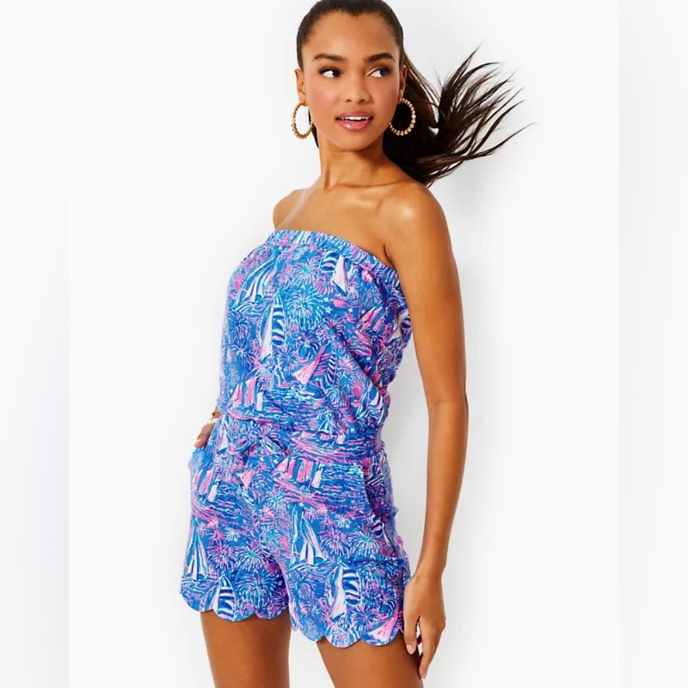 Lilly Pulitzer Jace Strapless Romper Boca Blue Its A Sailabration XXS